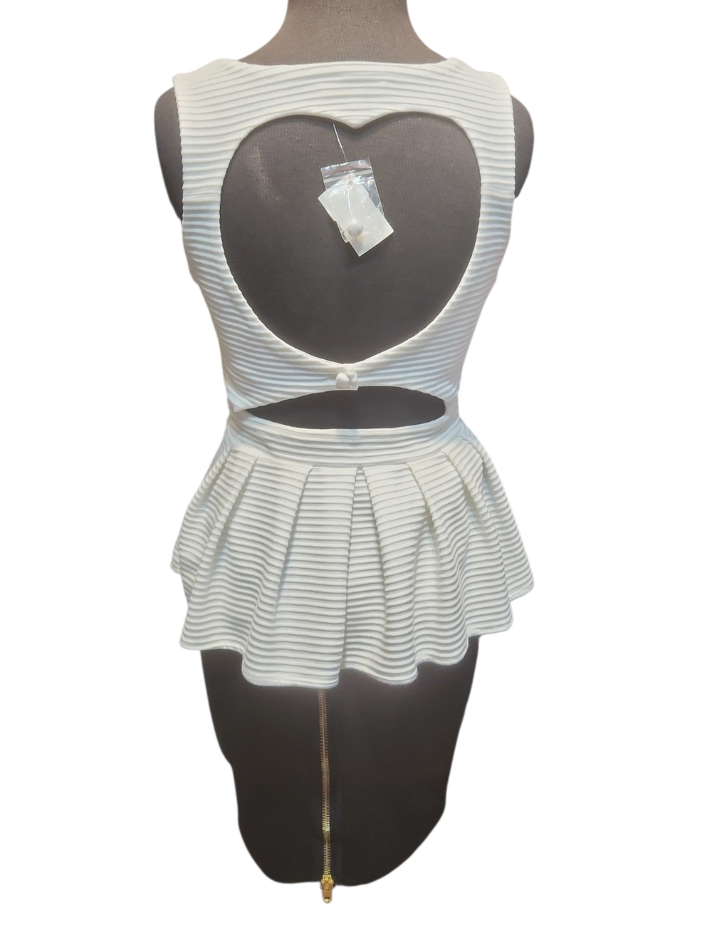 ANGL White Ribbed Peplum Tank M - Picture 2 of 13